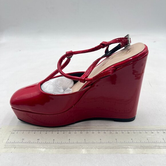 FOWT Red T Strap Wedge Platform High Heel Pumps Ankle Strap Sandals - Picture 2 of 8